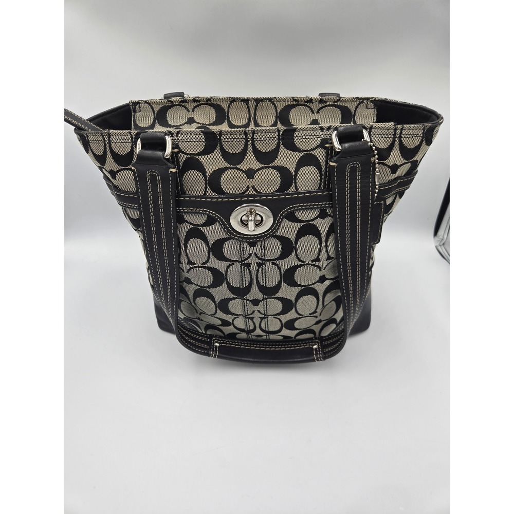Coach Signature Jacquard Hampton Tote Bag Black Grey F13973